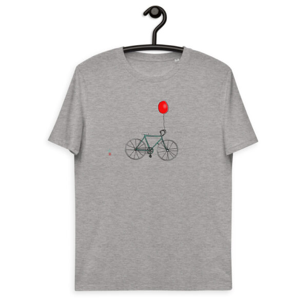 Bicicleta con globo rojo atado en manillar