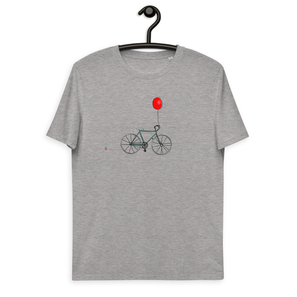 Bicicleta con globo rojo atado en manillar